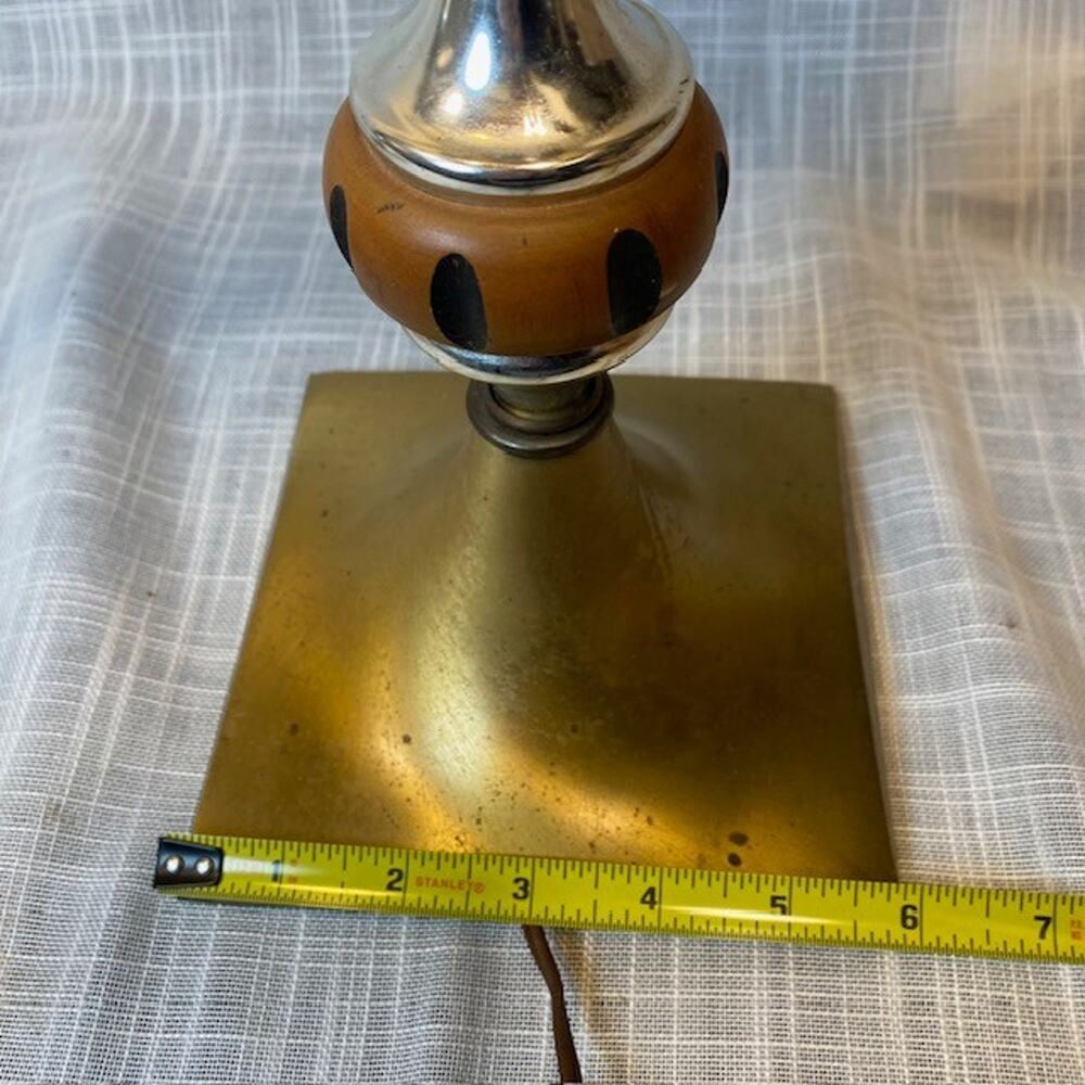Pair of Vintage Mid Century Modern Walnut Wood Brushed Brass Table Lamps 34 inch - Picture 11 of 15